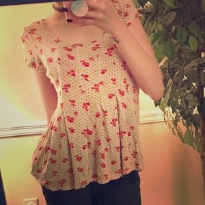 UO polka dot and floral babydoll top read description